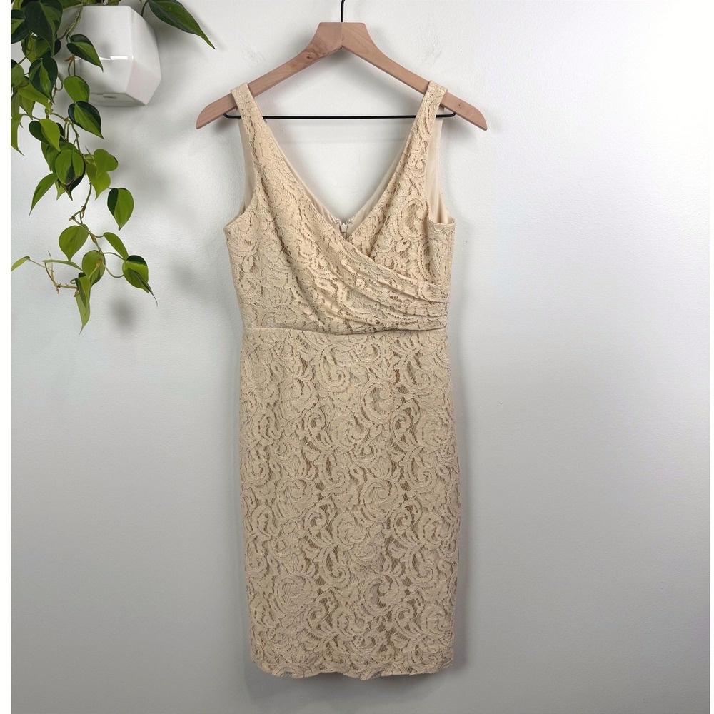 J. Crew Beige Floral Lace Sheath Dress V-Neck Sleeveless 2 Cocktail Wedding NWT